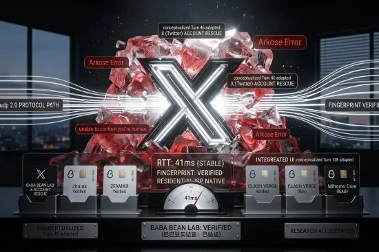 X(推特)账号救砖攻略：巴巴豆实验室 xudp 2.0 协议解决 Arkose Challenge 验证死循环，提供原生住宅 ISP 稳定访问方案。