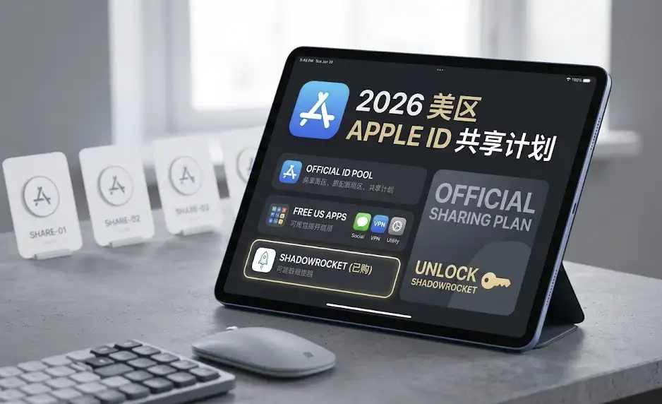 2026年美区Apple ID共享计划:官方免费分享已购Shadowrocket(小火箭)的美区账号