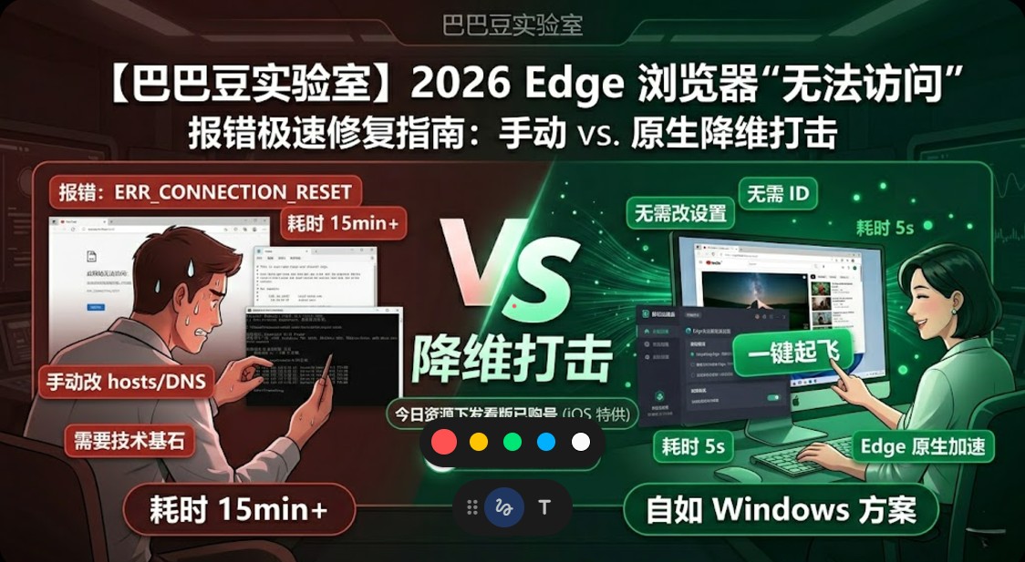 【巴巴豆】Edge 无法访问报错修复指南：Hosts 手动对自如原生降维打击（含已购 Shadowrocket）
