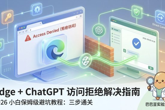 巴巴豆实验室制作：2026 Edge + ChatGPT 访问拒绝解决指南特色图，手把手教小白通过三步傻瓜化方案修复 Access Denied (拒绝访问) 1020 报错，实现 AI 生产力的一键通关。