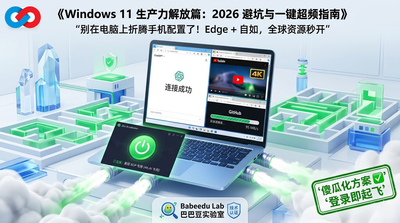 Windows 生产力解放特色图:Edge 浏览器借助自如 BGP 专线,一键飞升秒开 4K 与 AI。