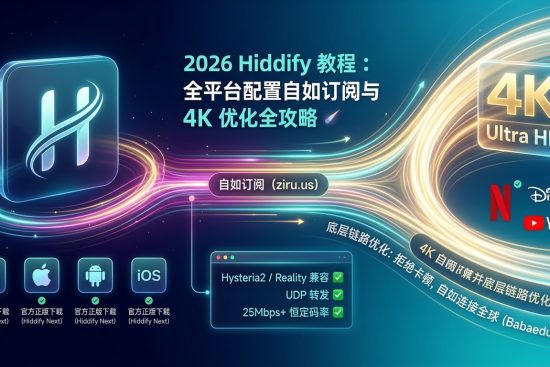 巴巴豆 2026 Hiddify 教程：全平台配置自如订阅与 Hysteria2/Reality 4K 优化。