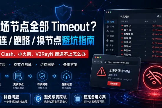 机场节点全部 Timeout 断连解决教程，适合 Clash、小火箭、V2RayN 连不上和更换备用节点排查
