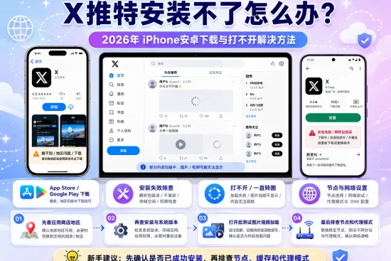 2026年X推特安装不了、iPhone安卓下载失败、打开后一直转圈和节点网络排查指南