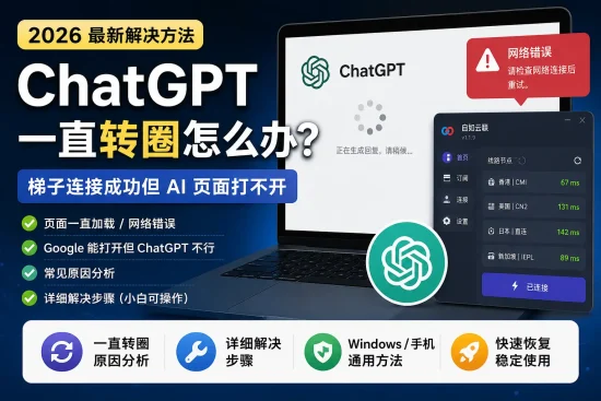 ChatGPT一直转圈无法加载时的梯子线路排查与解决方法特色图