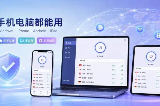 2026稳定梯子推荐：支持Windows电脑、iPhone手机、Android及iPad的多设备通用加速器客户端运行界面实测