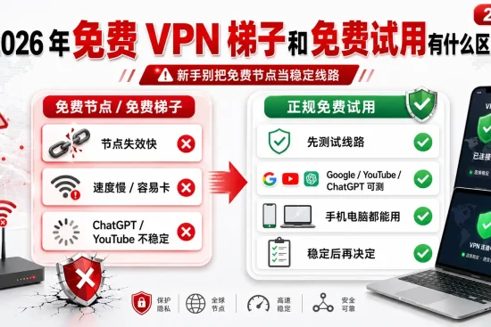 2026年免费VPN梯子和免费试用有什么区别新手选择稳定线路指南
