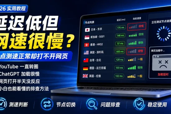 梯子节点延迟低但网速很慢，节点测速正常却打不开网页的排查教程特色图