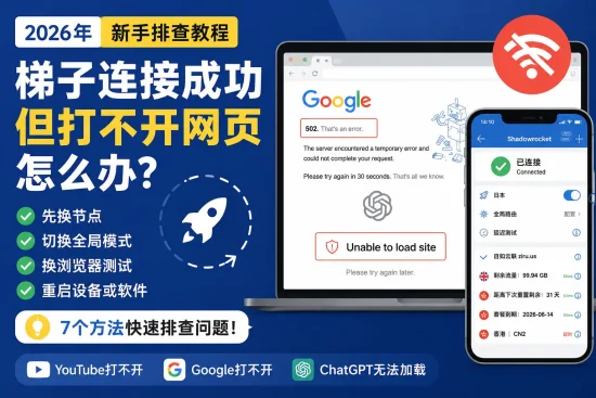 梯子连接成功但打不开网页，Google、YouTube、ChatGPT 无法加载的排查教程图