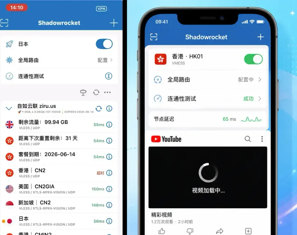 小火箭 Shadowrocket 节点连接和延迟测试成功，但 YouTube 视频一直转圈加载的排查示例
