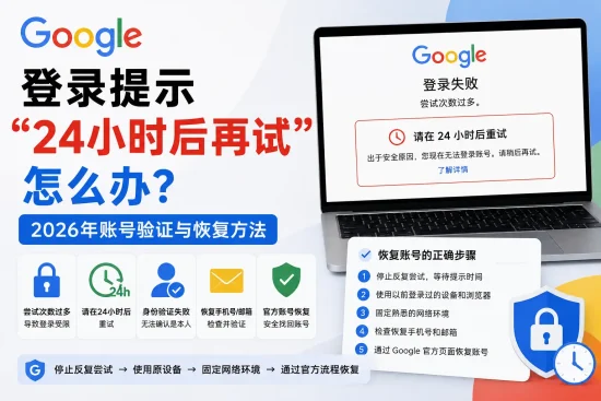 Google 登录提示24小时后再试，尝试次数过多、身份验证失败及官方账号恢复方法。