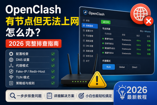 OpenClash 有节点但无法上网怎么办，2026 配置 DNS 与代理完整排查