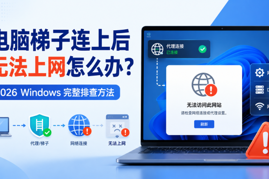 电脑梯子连上后无法上网怎么办，2026 Windows 电脑梯子完整排查方法