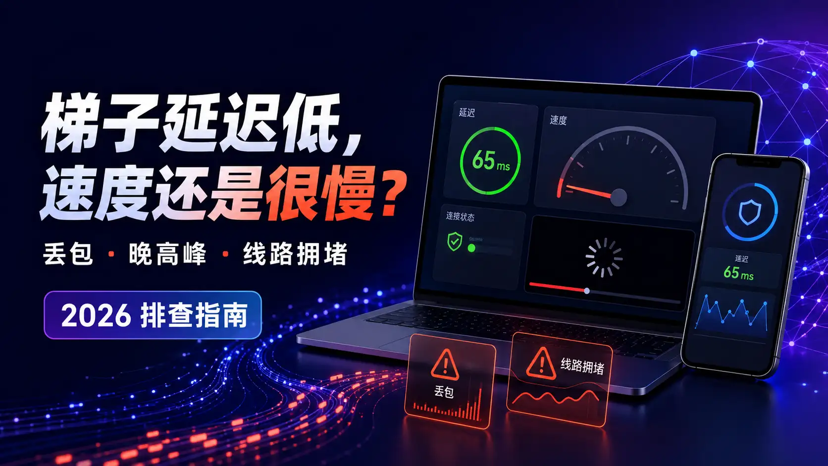 梯子延迟低但速度很慢的2026排查指南,包含丢包、晚高峰和线路拥堵问题