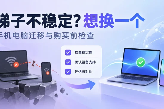 梯子不稳定想换一个？检查线路稳定性和设备支持后，将手机电脑切换到新服务的示意图