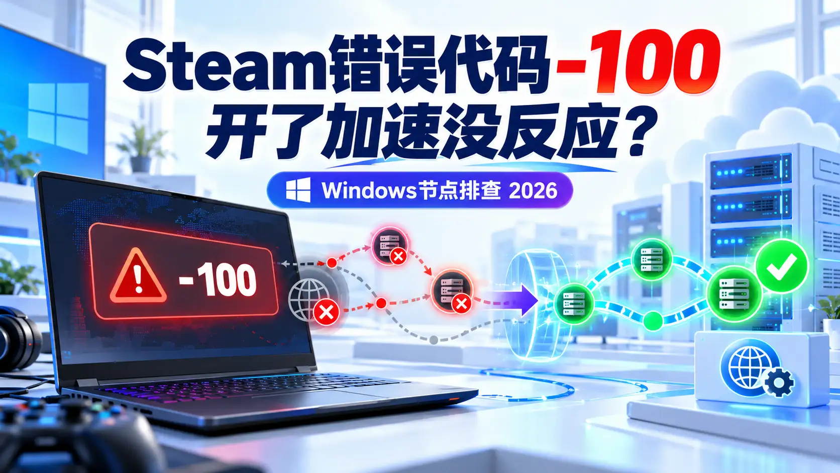 Steam错误代码-100怎么办,Windows开了加速没反应与节点连接故障排查