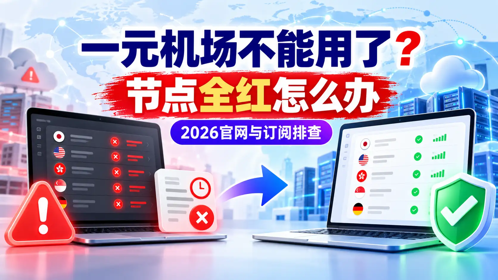 一元机场不能用了节点全红怎么办,2026官网入口与订阅失效排查指南